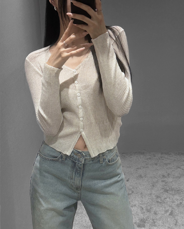 린넨 브이넥 골지 가디건 (*2COLOR) 