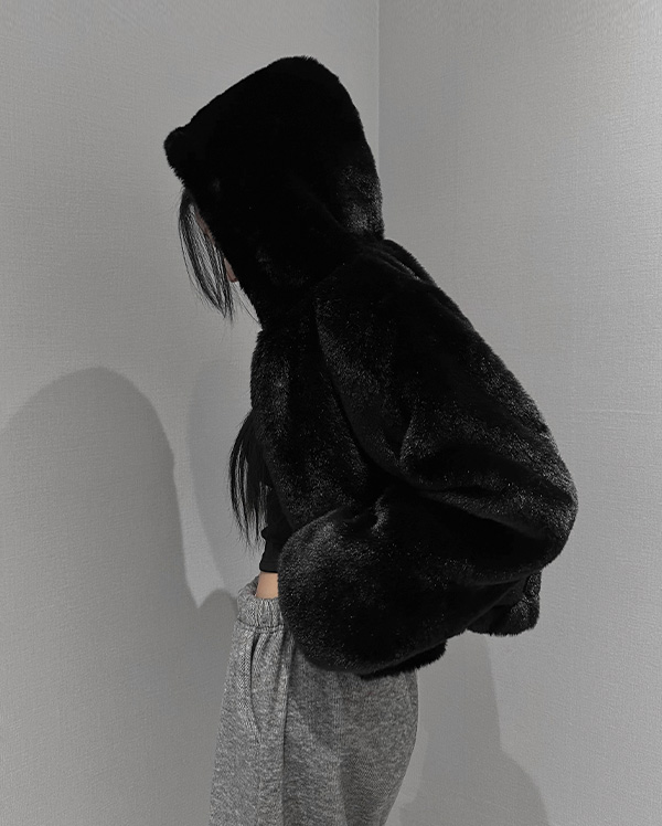 퍼 크롭 후드 자켓