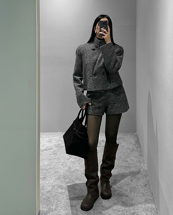 울 트위드 하이넥 크롭 자켓