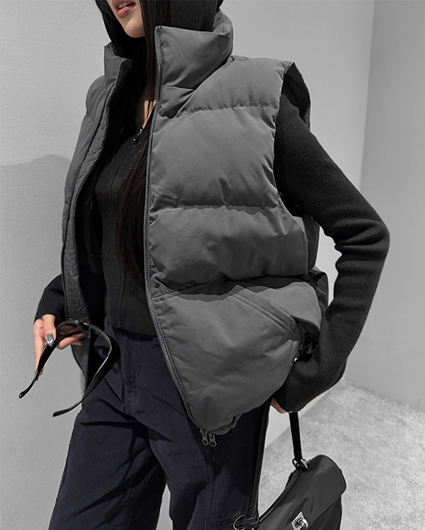 [당일배송] [그레이] 커브 웰론 패딩 조끼