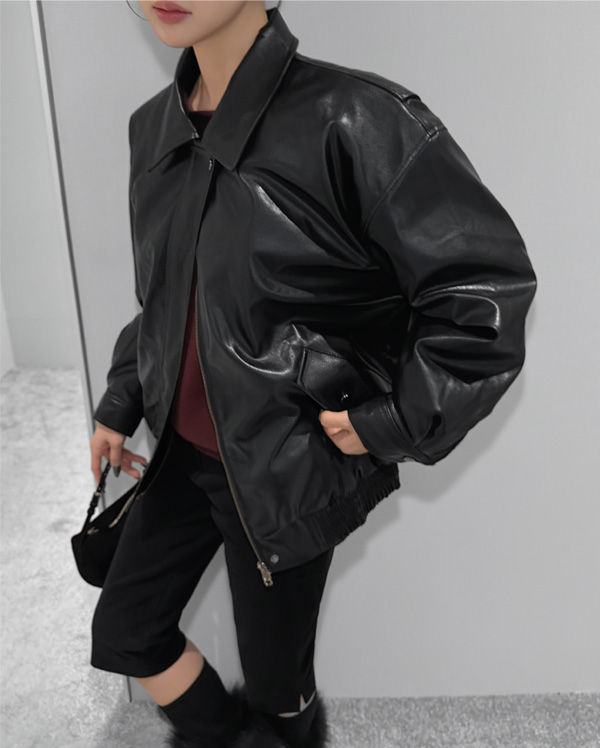 [퍼 안감]  론드 오버핏 레더 점퍼