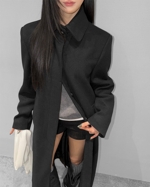 사일런트 히든 버튼 롱 코트