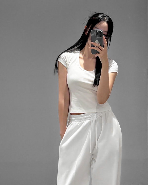 라드 캡 소매 티셔츠 (*3COLOR) 