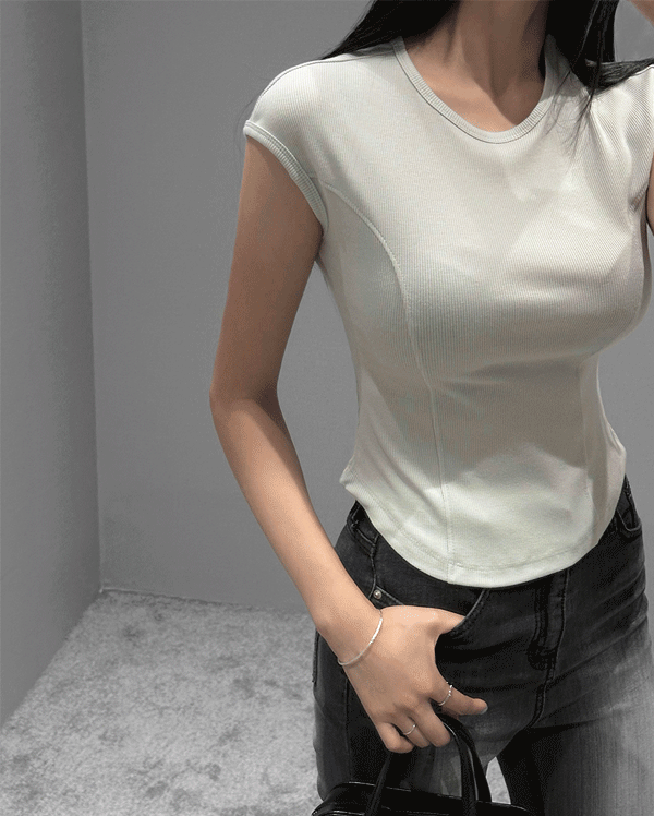 골지 캡소매 라인 티셔츠 (*4COLOR)