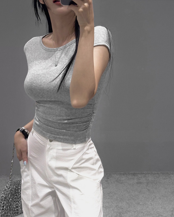 플랫 셔링 크롭 티셔츠 (*5COLOR)