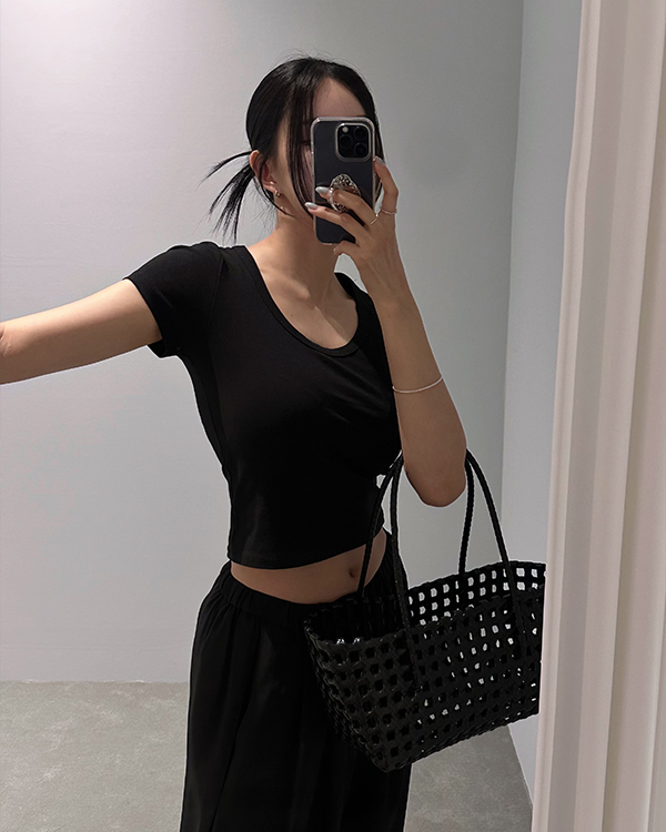 유넥 크롭 반팔 티셔츠 (*3COLOR)