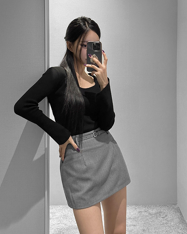 알프 스퀘어 골지 니트