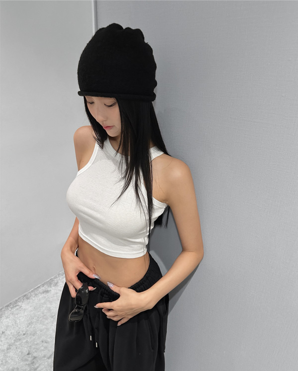 랭크 골지 크롭 나시