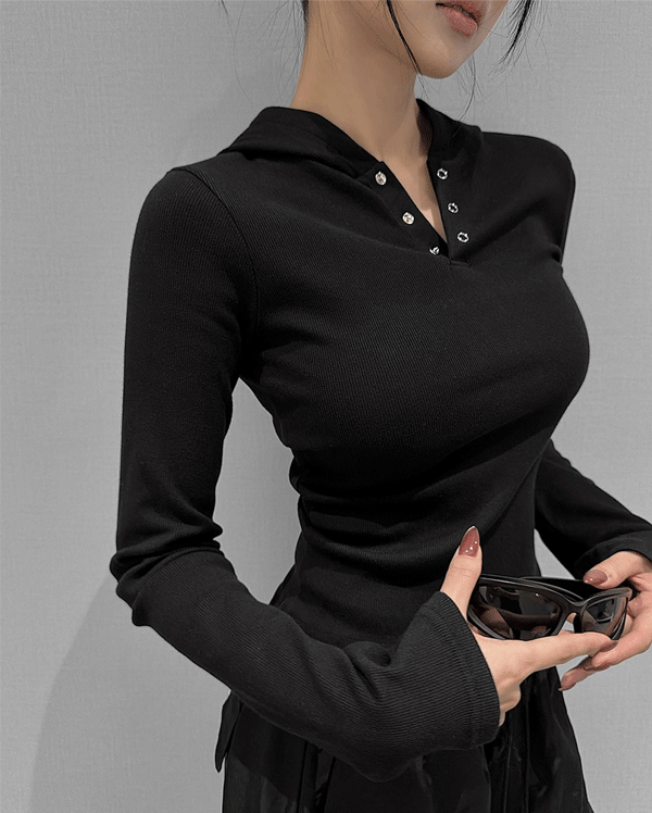 슬림 스냅 후드 티셔츠