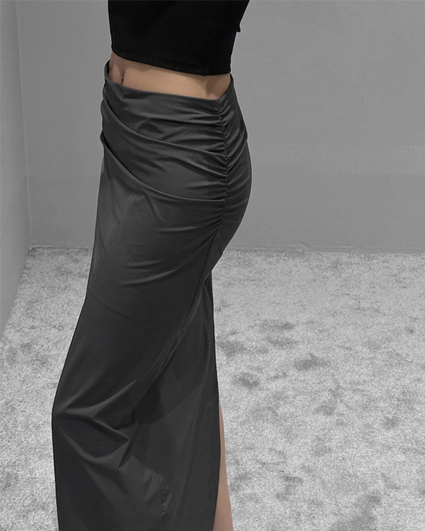 [Today 블랙 S] 나일론 셔링 맥시 스커트 (*2COLOR)