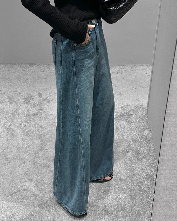 절개 소프트 와이드 데님팬츠