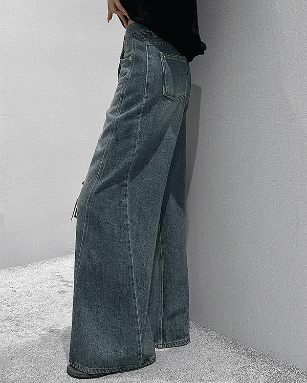[Today 연청 S/M] 리트 절개 와이드 데님팬츠 (*2COLOR)