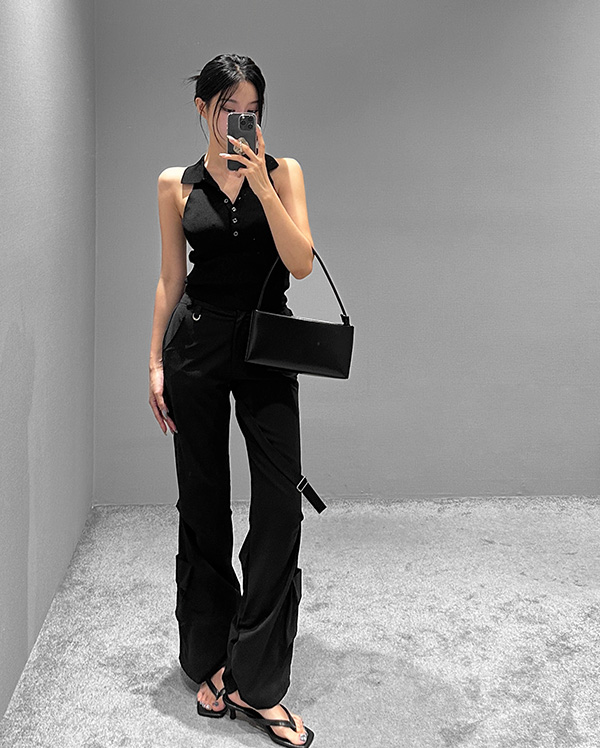 스트랩 셔링 부츠컷 팬츠