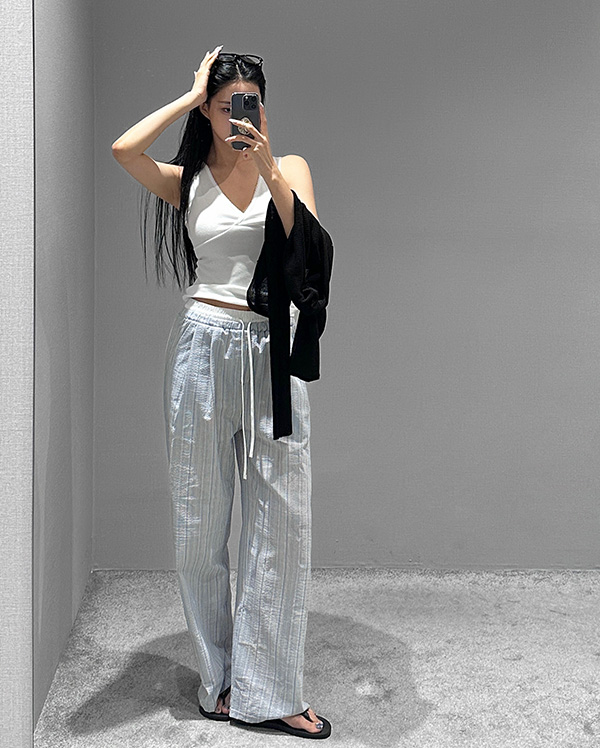 핀 배색 밴딩 팬츠