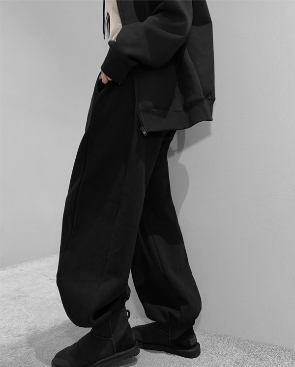 [당일배송] [블랙/백멜란지] 워싱 기모 와이드 조거 팬츠