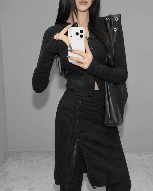 [당일배송] [블랙] 스테이 버튼 업 스커트 팬츠